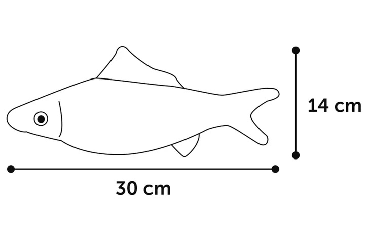 Afmetingen electrische vis, 30 x 14cm