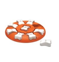 Denkspel hond Dog smart, oranje spel met 9 witte botjes.