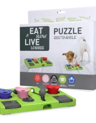 Rectangle van Eat slow live longer met doos